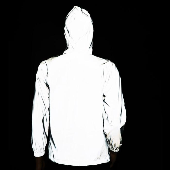 Streetwear Men'S Reflective Jacket Windbreaker Casual Hip Hop Hooded Coats