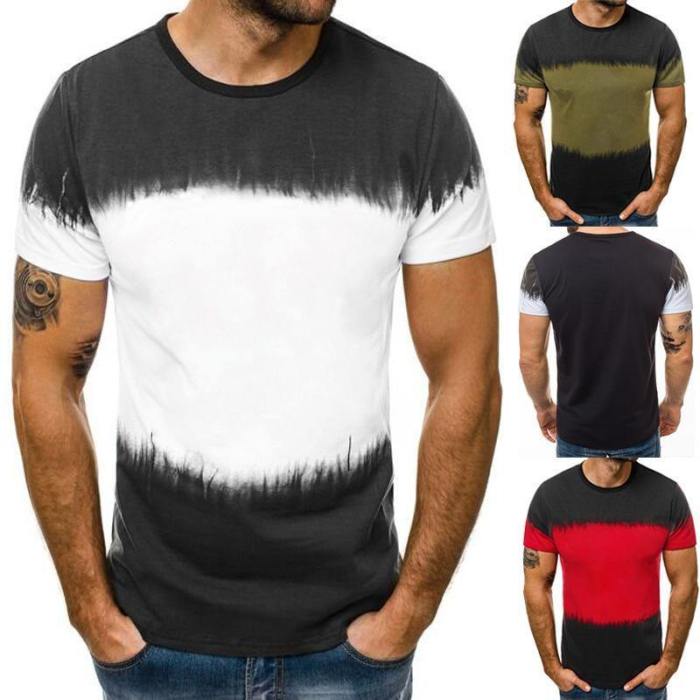 Men'S 3D Gradient Print Round Neck Short Sleeve T-Shirt Fitness