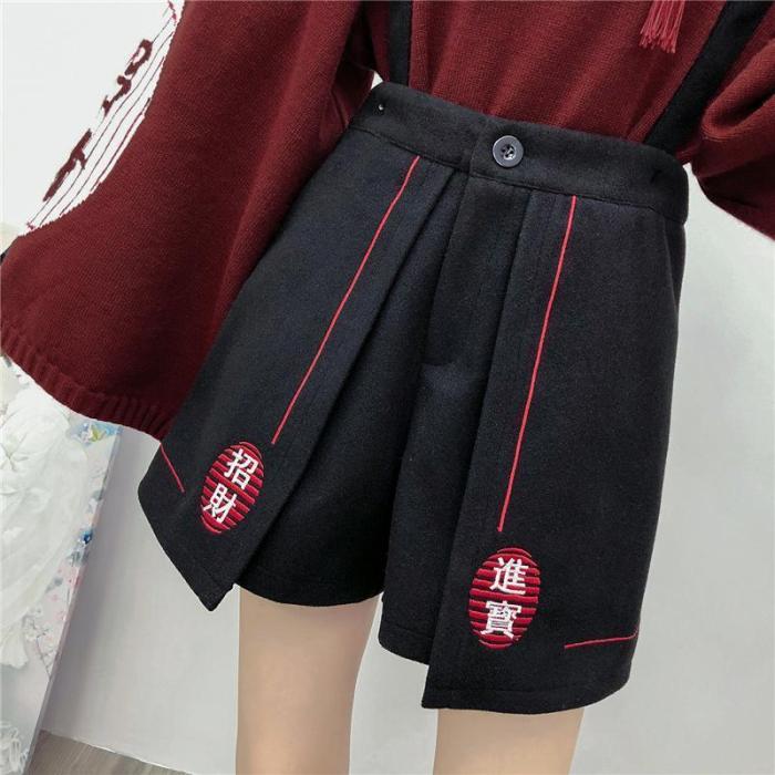 Embroidery High Waist Overall Shorts