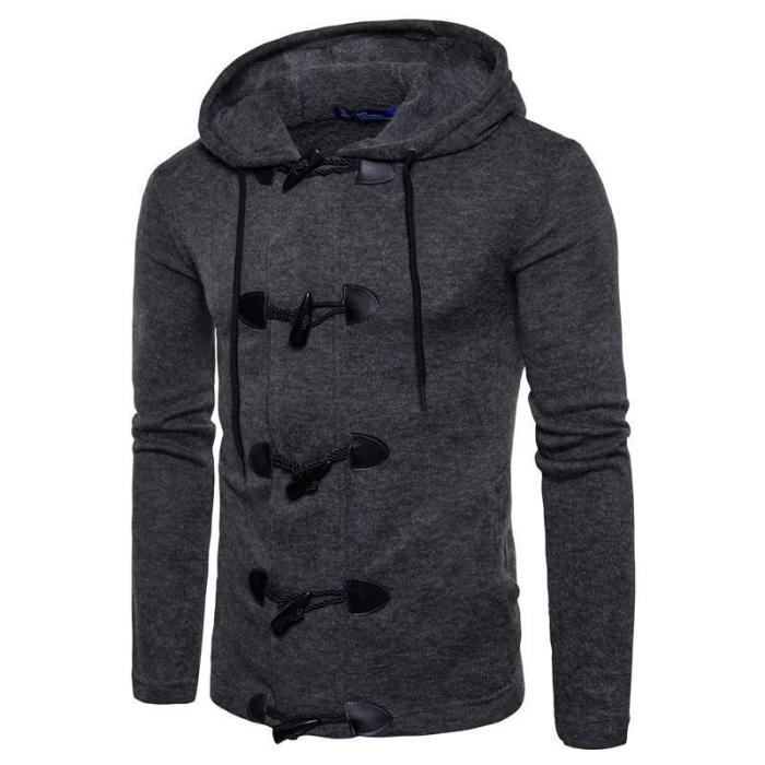 Men Solid Color Thick Horn Button Casual Coat