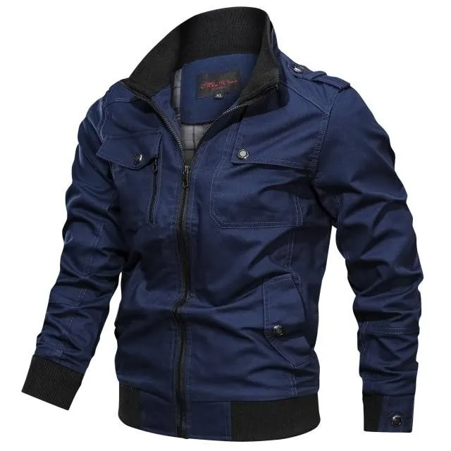 Mens Military Bomber Jacket Stand Collar Army Coat