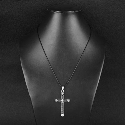 Religious Holy Prayer Cross Pendant With Leather Cord Necklace