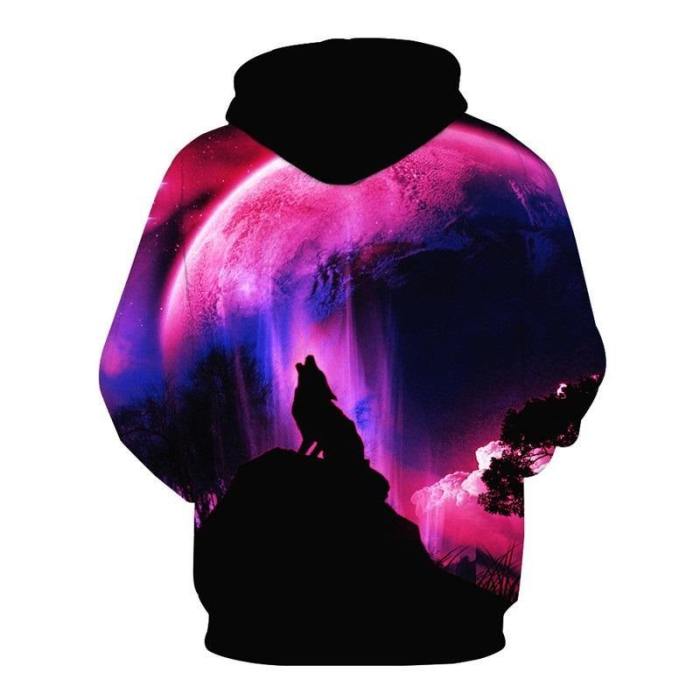 Howling To The Red Moon - Wolves 3D Hoodie