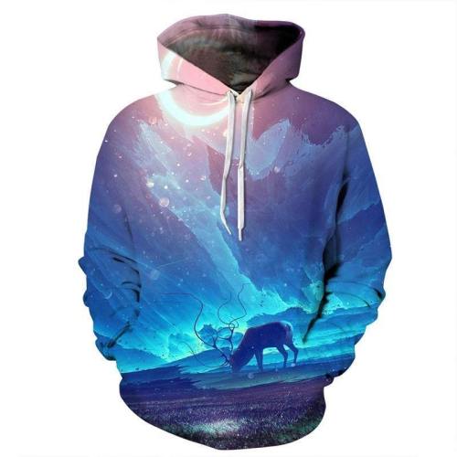 Night Sky Deer 3D Sweatshirt Hoodie Pullover
