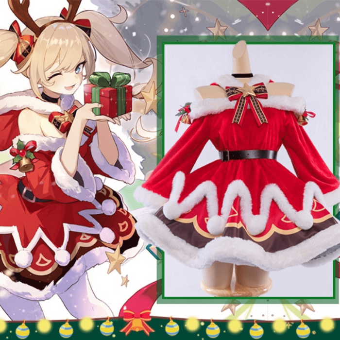 Genshin Impact Barbara Christmas Dress Red Uniform Cosplay Costumes
