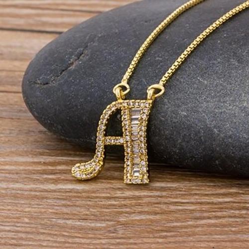 Personalized Zircon Adorned Initial Letter Necklace