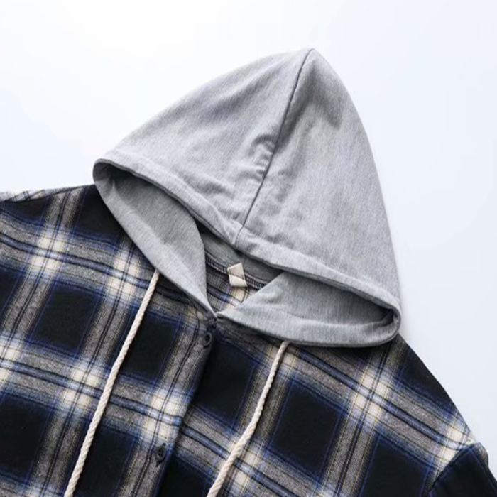 Plaid Hooded Shirt With Drawstring - Tartan Cotton Hoodie