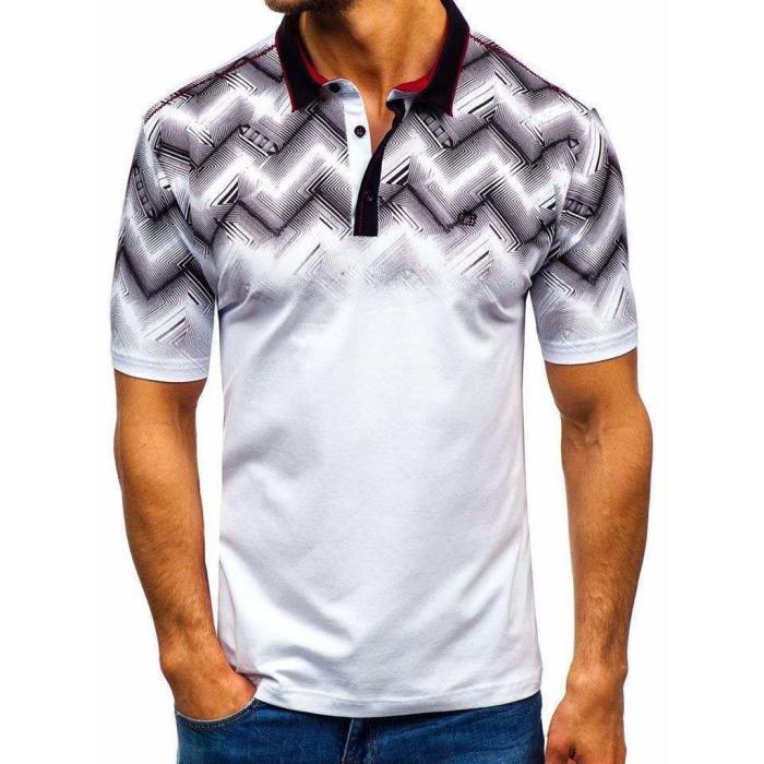 Men'S 3D Gradient Printed Lapel Short Sleeve Polo Shirt