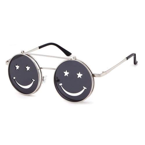 Happy Face Flip Up Round Steampunk Sunglasses