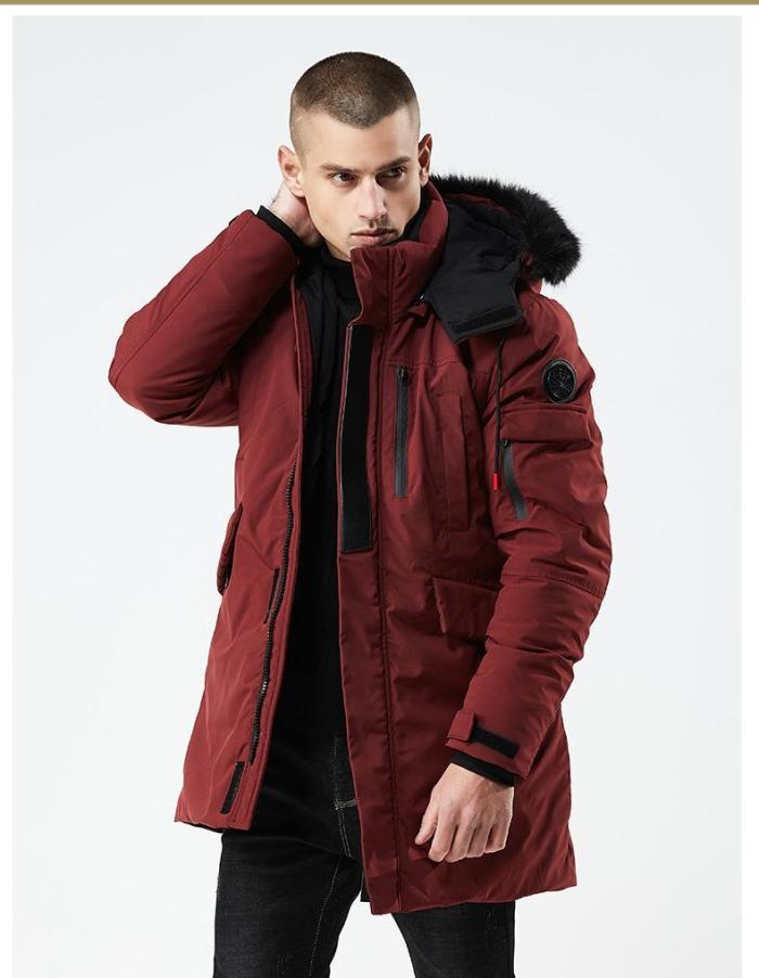 Long Style Hooded Men Fur Collar Thick Windproof Parka