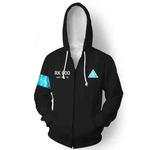 Detroit Become Human Game Connor Rk800 Black Cosplay Unisex 3D Printed Hoodie Sweatshirt Jacket With Zipper