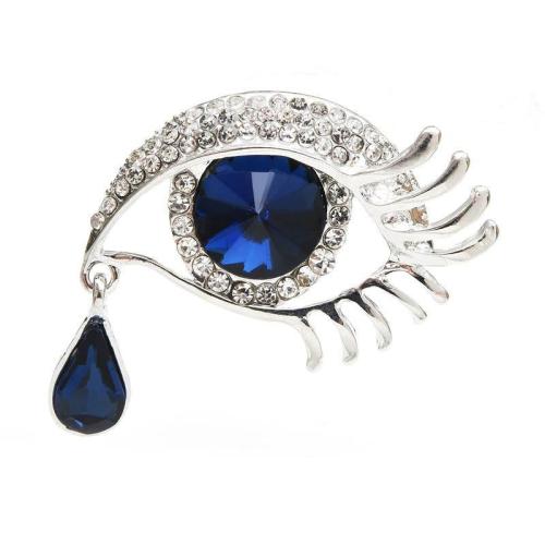 Bejeweled Waterdrop Blue Eyes Brooch Pins