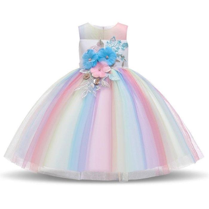Unicorn Dress For Girls Kids Baby Princess Wedding Party Ball Gown With Petticoat