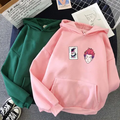 Anime Hoodie Hisoka Print Hunter X Hooded Sweatshirt Haikyuu Pullover Pink Tops Warm Coat