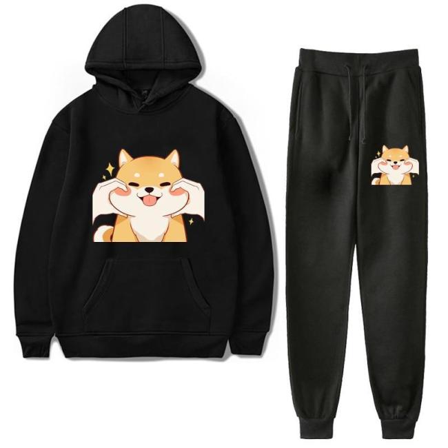 2Pcs/Set Shiba Inu Tracksuit+Pant Two Piece Set Hoodie Sweatshirts Sport Suit