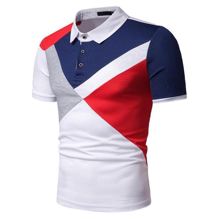 Men'S Summer Cotton Casual  Splice Polo Shirt