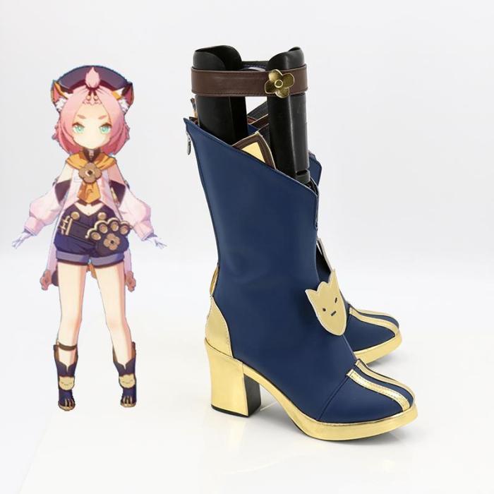 Genshin Impact Diona Blue Shoes Cosplay Boots