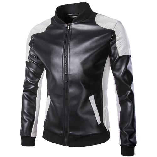 Men'S Stand Collar Trend Black And White Color Matching Jacket