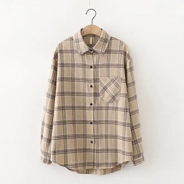 Fashion Women Plaid Shirt Chic Checked Blouse Long Sleeve Female Casual Print Shirts Loose Cotton Tops Blusas Spring S