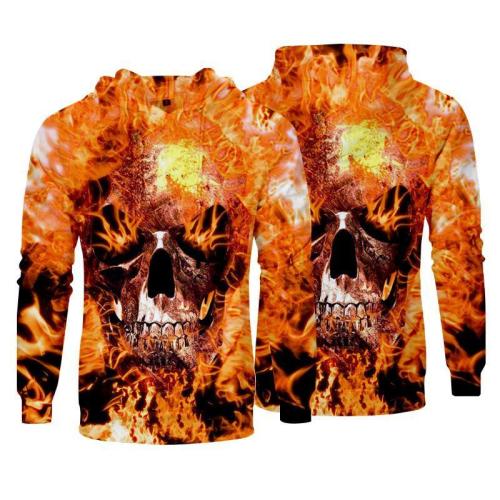 Men Hoodies Top Pullover Sweatshirt Hoodies Print Skull Pattern Clothing-4