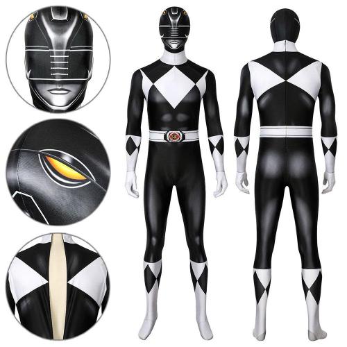 Mighty Morphin Power Rangers Black Ranger Jumpsuit Cosplay Costume -