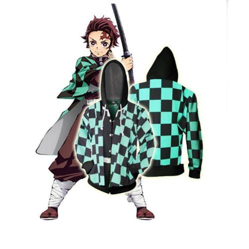 Demon Slayer Kamado Tanjirou Green Anime Unisex 3D Printed Hoodie Sweatshirt Jacket With Zipper