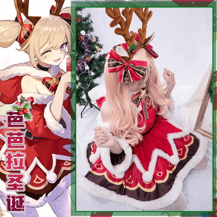 Genshin Impact Barbara Christmas Dress Red Uniform Cosplay Costumes