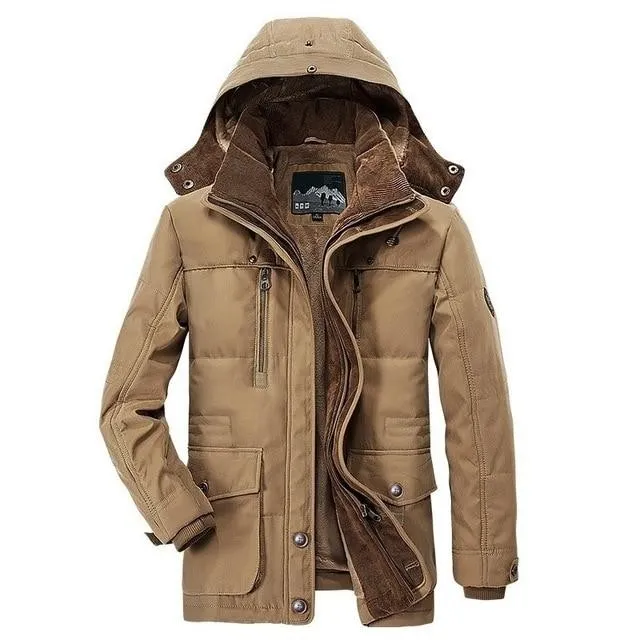 Men Winter Fleece Hooded Warm Jacket Thicken Parkas