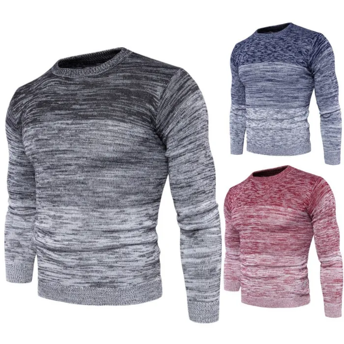 Fashion Gradient Color Cotton O-Neck Long Sleeve Sweater