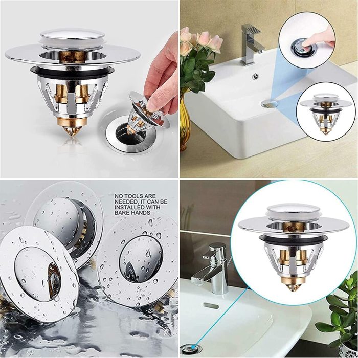 Universal Edition Stainless Steel Bullet Core Push Type Basin Pop-Up Drain Filter For Bathroom Sink