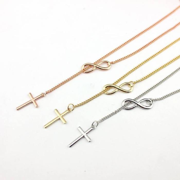 Infinity Lariat Cross Necklace