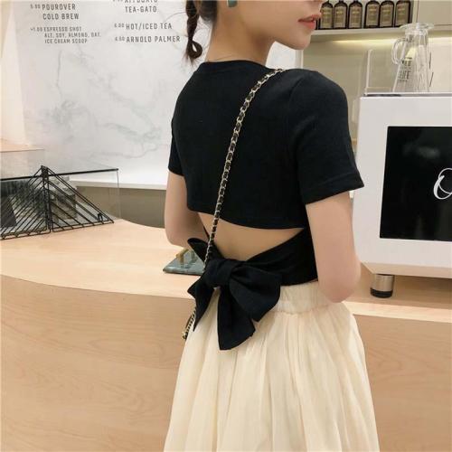 Short Sleeve Tee Backless Lace Up Top Bow Knot