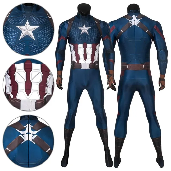 Captain America Steven Rogers Avengers 4: Endgame Jumpsuit Cosplay Costume -