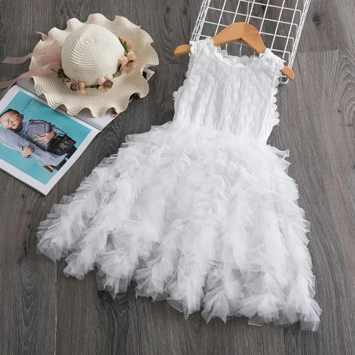 3-8 Years Autumn Kids Pink Long Sleeve Flower Girls Lace Dress