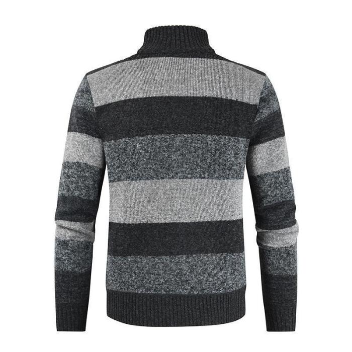 Men Fashion Patchwork Color Stand-Up Zipper Sweater