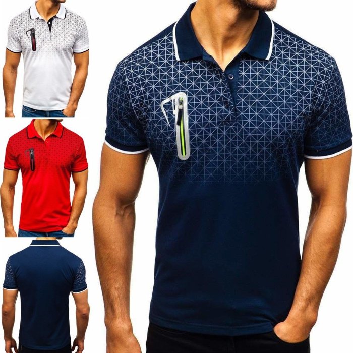 Men'S Gradient Print Fake Pocket Design Collar Polo Fashion