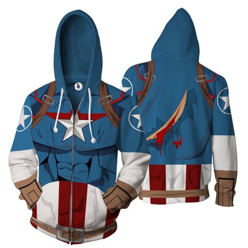 Captain America Movie Style 8 Cosplay Unisex 3D Printed Hoodie Sweatshirt Jacket With Zipper