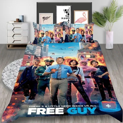Free Guy Cosplay Bedding Set Duvet Cover Pillowcases Halloween Home Decor