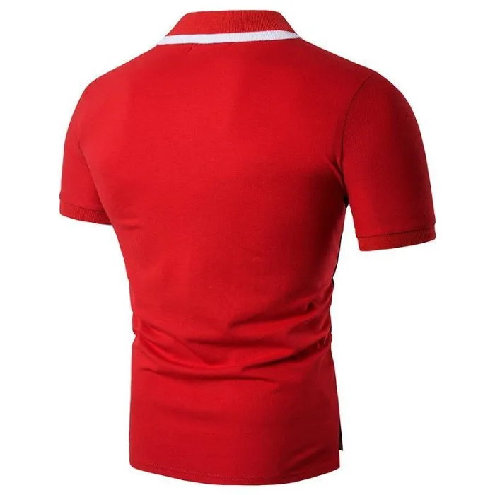Men'S  Stripe Patchwork Lapel Short-Sleeved Plus-Size T-Shirt