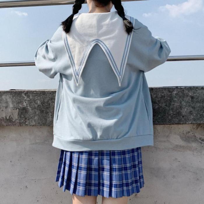 Mori Girl Style Hoodie Kawaii Duck Embroidery Sailor Collar Sweatshirt Harajuku Cute Pullover Top
