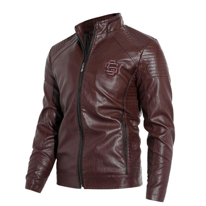 Models Plus Velvet Leather Collar Pu Jacket For Men