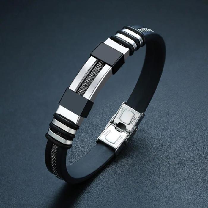 Punk Style Stainless Steel Silicone Wristband Bracelet