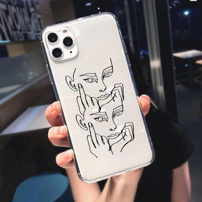 Abstract Women'S Face Art Line Phone Case For Iphone