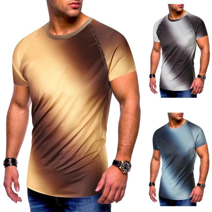 Men'S Slim Gradient Print O-Neck Breathable Shirt