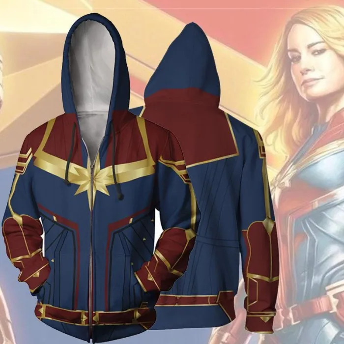 Captain Marvel Anime Style 7 Green Cosplay Unisex 3D Printed Hoodie Sweatshirt Jacket With Zipper