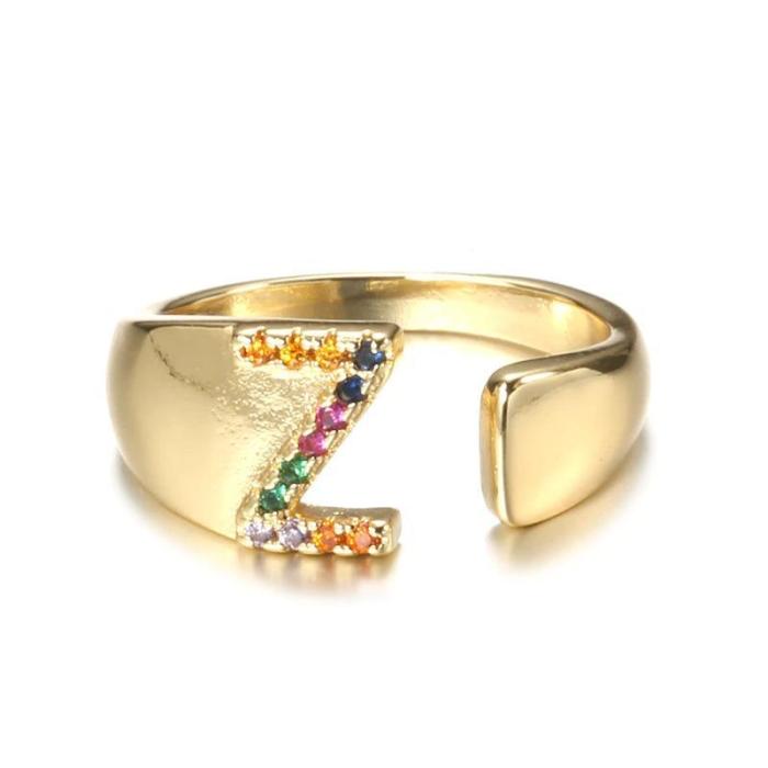 Colorful Zircon Adorned A-Z Initial Letter Rings
