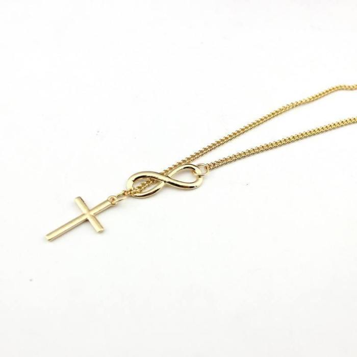 Infinity Lariat Cross Necklace