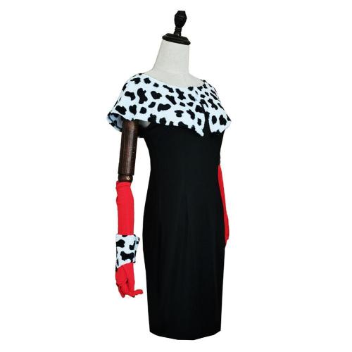 Cruella De Vil Print Dress Outfits Halloween Carnival Suit Cosplay Costume