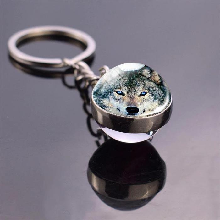 Wolf And Moon Glass Ball Keychain