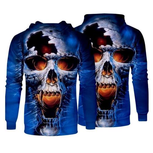 Men Hoodies Top Pullover Sweatshirt Hoodies Print Skull Pattern Clothing-5